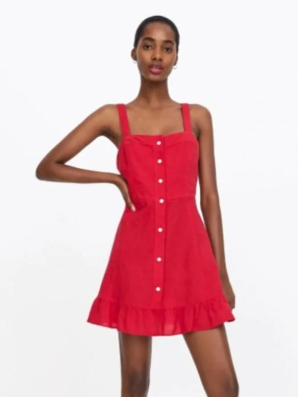 Zara Red Button-Front Mini Dress